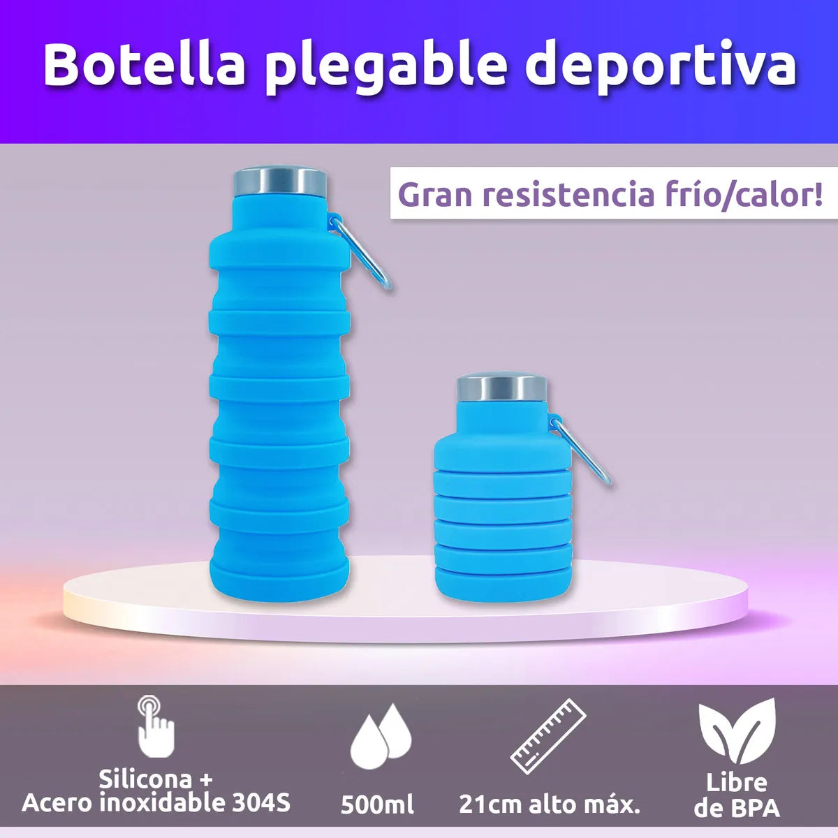 Botella Plegable de Silicona 500ml Resistente al Calor