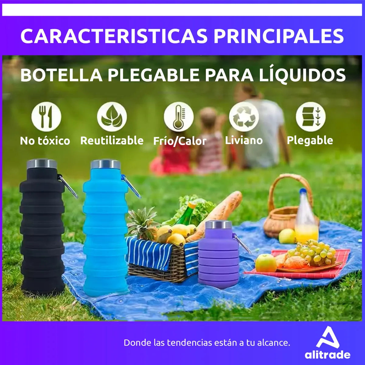 Botella Plegable de Silicona 500ml Resistente al Calor
