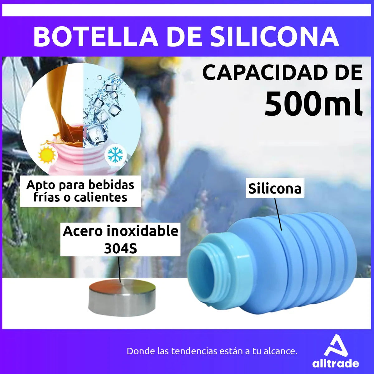 Botella Plegable de Silicona 500ml Resistente al Calor